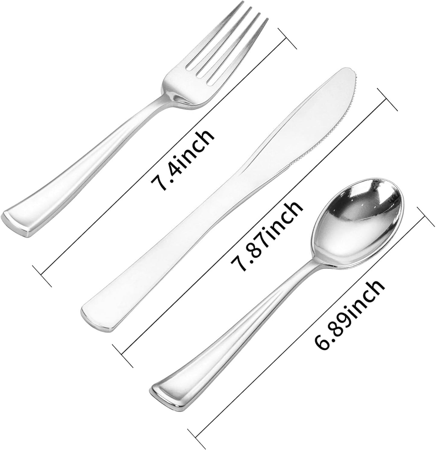 SUT 600PCS Silver Plastic Silverware, Plastic Silverware Heavy Duty, Disposable Cutlery, 200 Forks,200 Spoons, 200 Knives for Party