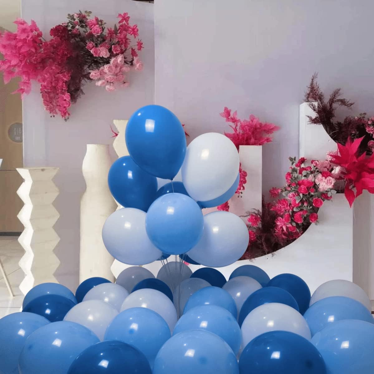 300 Pack Blue and White Balloons 100 of each of the 3 colors 12 inch White Blue Light Blue Latex Party Balloon Bulk for Various Party Events Decorations
