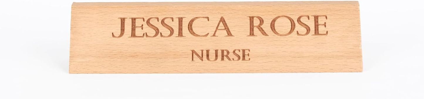 Custom Wooden Desk Name Plate – Personalized Engraved Name & Title Sign – Natural Wood Office Decor for Doctor, Teacher, Boss, Nurse, or Employee – Handmade Professional Desk Gift
