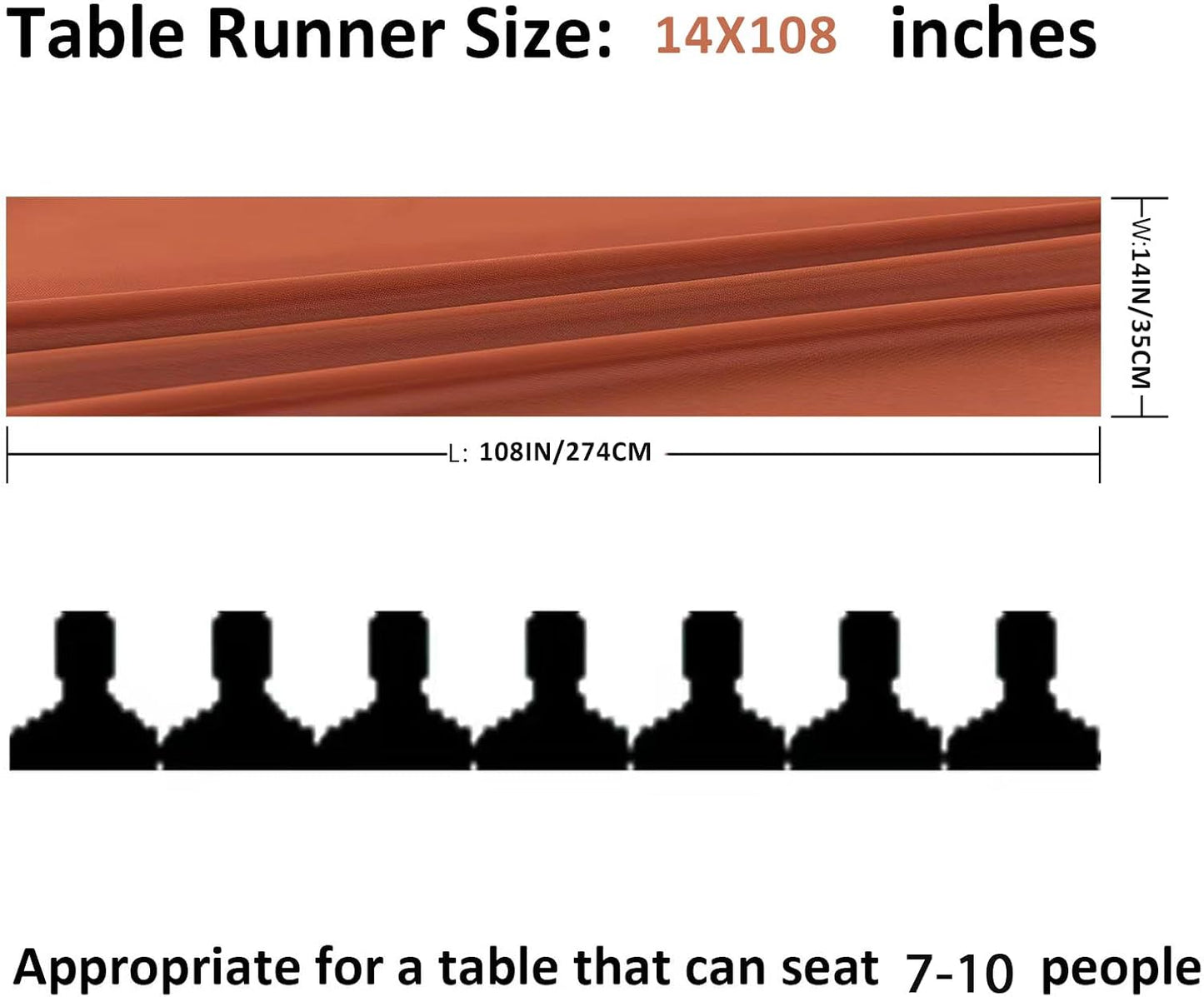 12Pack 9ft Chiffon Table Runner 14x108 Inch Sheer Romantic Table Runner for Wedding Birthday Party Bridal Shower Outdoor Decoration-Rust