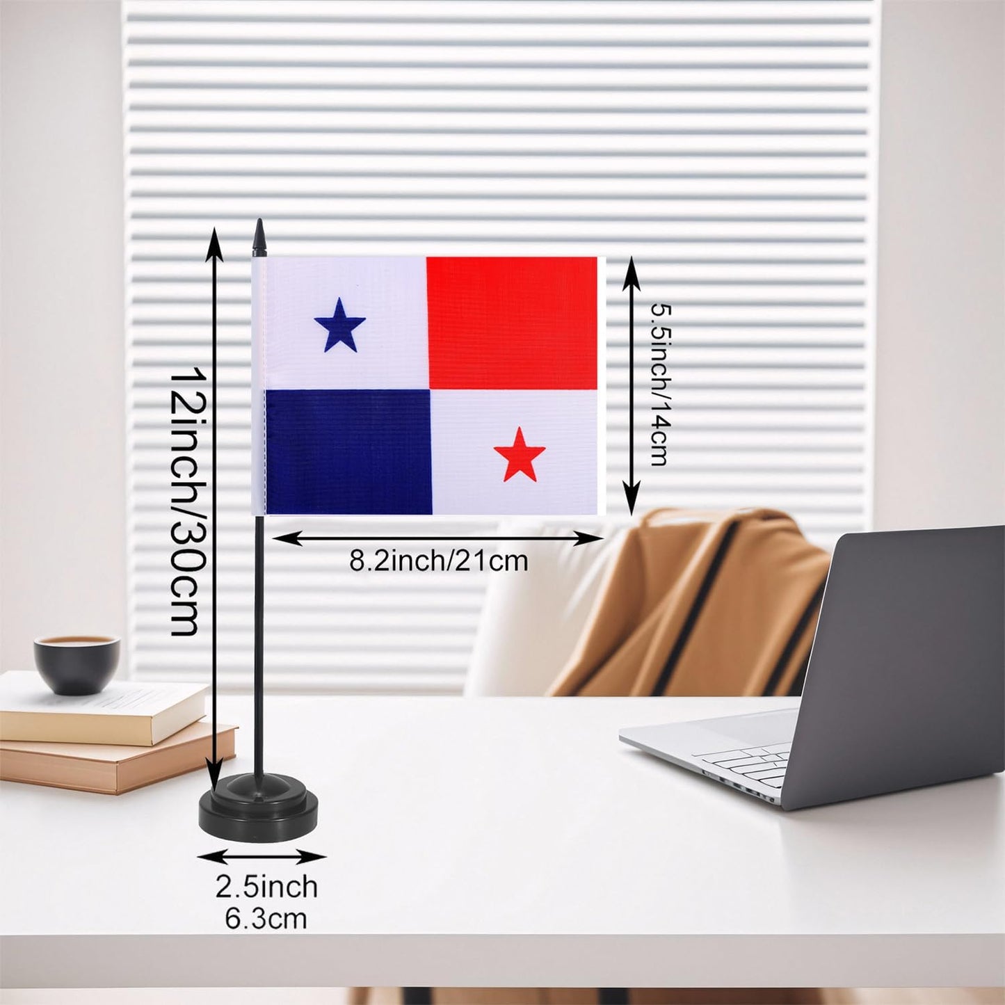 Panama Desk Flag 12" Solid Pole Deluxe Set Panamanian Flags Banner Mini Small Panama Office Table Flags with Black Stand Base Desktop Decorations(2Pack)