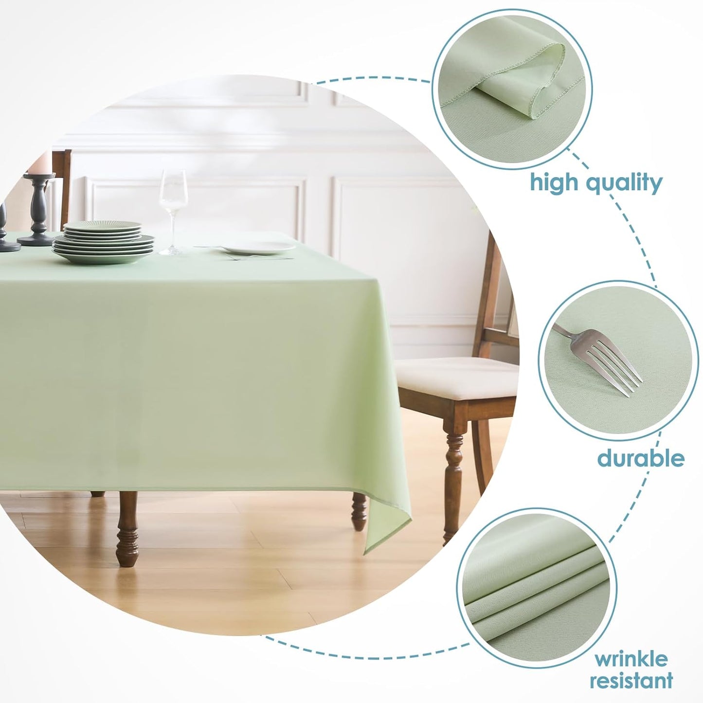 VidaFete Tablecloth 2 Pck 90 * 156inch Rectangle Table Cloth Polyester, Stain Wrinkle Resistant Polyester Dining Table Cover for Kitchen Dinning Party Wedding Rectangular Buffet Decoration(Sagegreen)