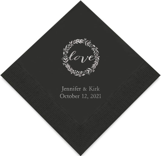 Weddingstar Personalized Printed Paper Napkins 3-Ply 50 Pack - Luncheon Black