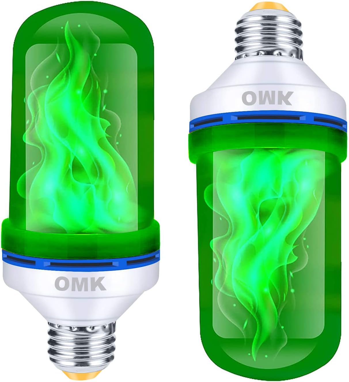 OMK - Christmas Decorations LED Flame Effect Light Bulbs - Upgraded 4 Modes Green Fire Simulated Lamps - Holiday/Christmas Gifts/Indoor/Outdoor Decoration Lights (2Pack)