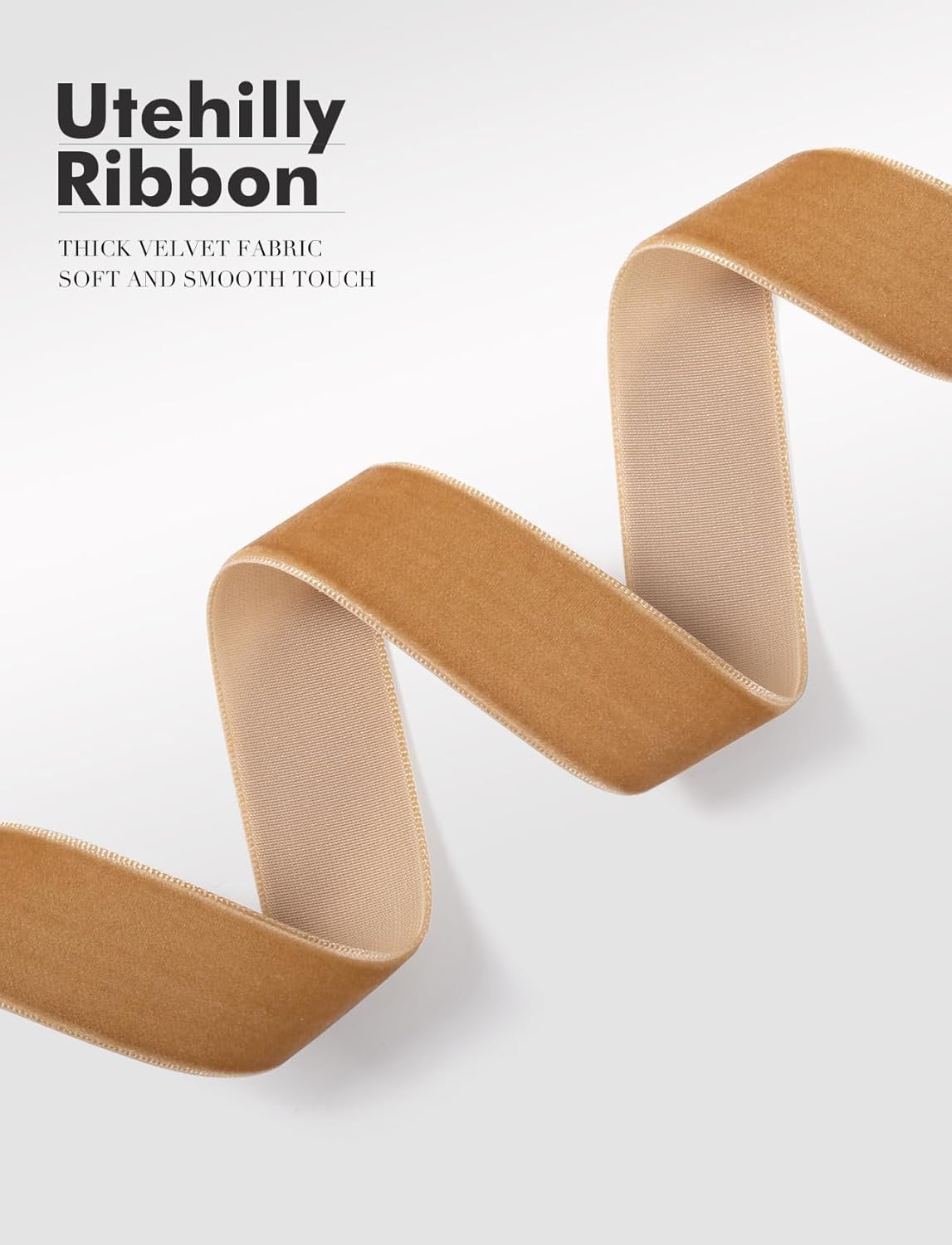 Camel Christmas Velvet Ribbon for Tree, Gift Wrapping, Flower Bouquet, Wreath Decorations, Bow Making 1'', 25 Yards