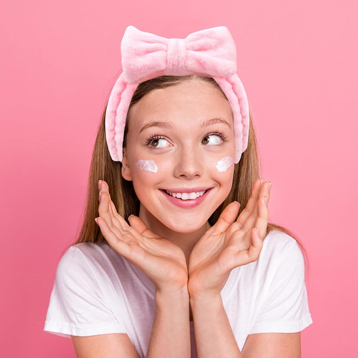 Semato 8 Pcs Pink Spa Headband for Washing Face and Makeup Bridesmaid Proposal Gifts for Women Coral Fleece Skincare Headbands Elastic Bow Head