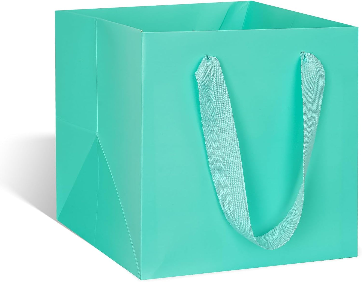 ADIDO EVA Teal Blue Square Gift Bags Mini Small Size Turquoise Square Bottom Paper Bags with Handles for Party Favor (4x4x4 In, 10 CT)