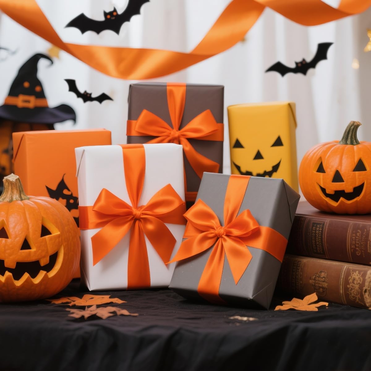 Orange Ribbon 3/8" Wide x 100 Yards, Orange Ribbon for Gift Wrapping, Halloween, Christmas, Wedding, Thanksgiving, Easter