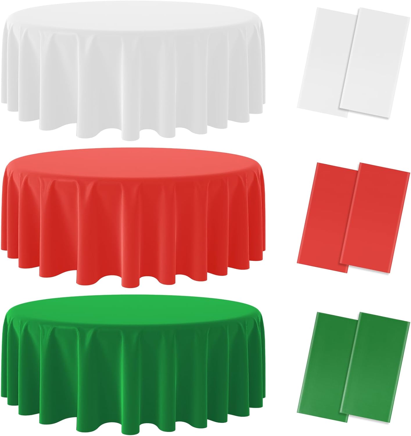 6 Pack Christmas Round Disposable Tablecloth, Red White Green Circle Plastic Tablecloth Bulk, Italy Theme Table Covers for Christmas Family Gathering Dining Banquet Italian Party Decoration,84inch