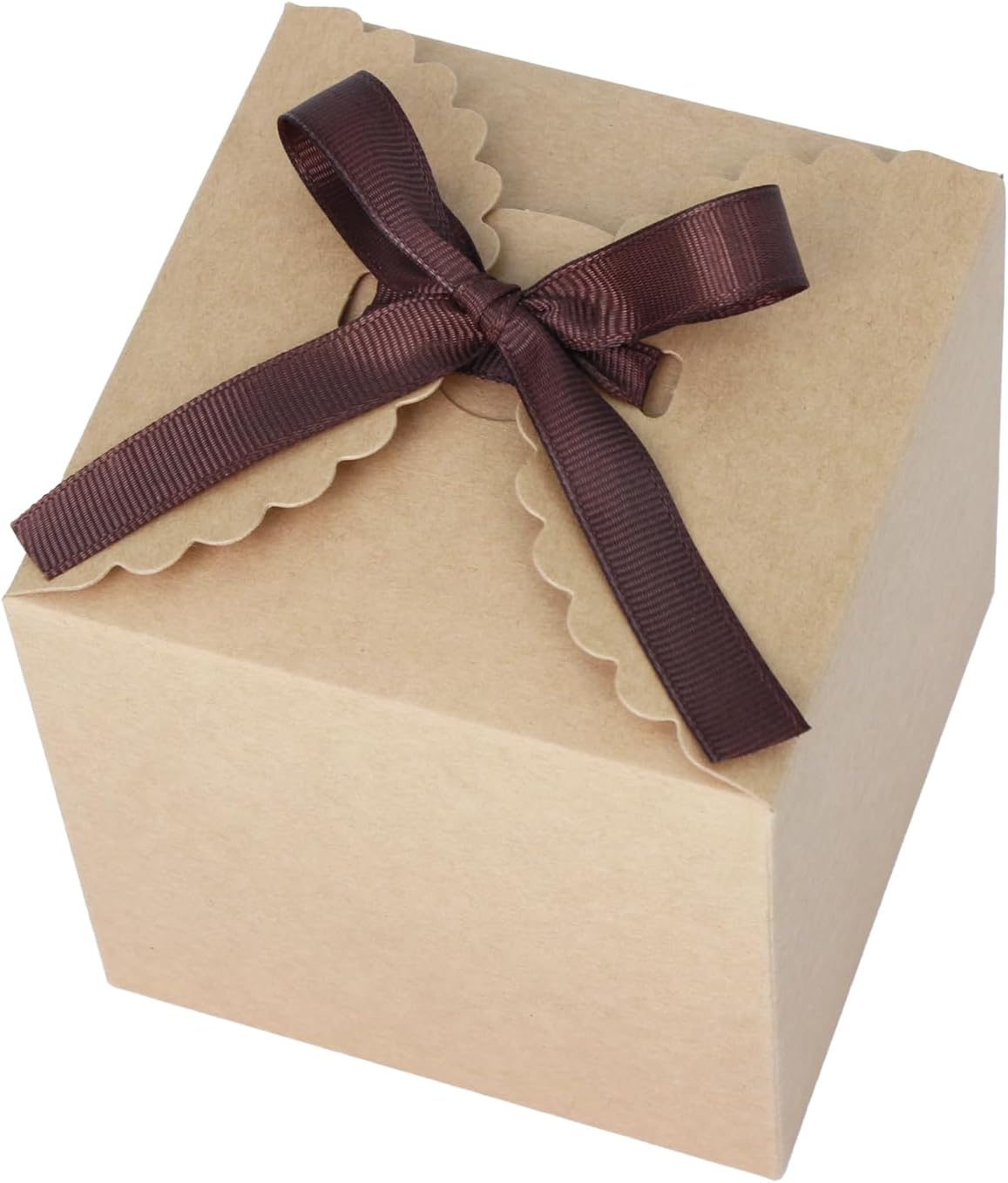 Brown Gift Boxes with Ribbon – 4x4x4" Foldable Paper Boxes with Lids, Set of 10, Eco-Friendly Small Kraft Present Boxes for Weddings, Holidays, Birthdays, Business Packaging