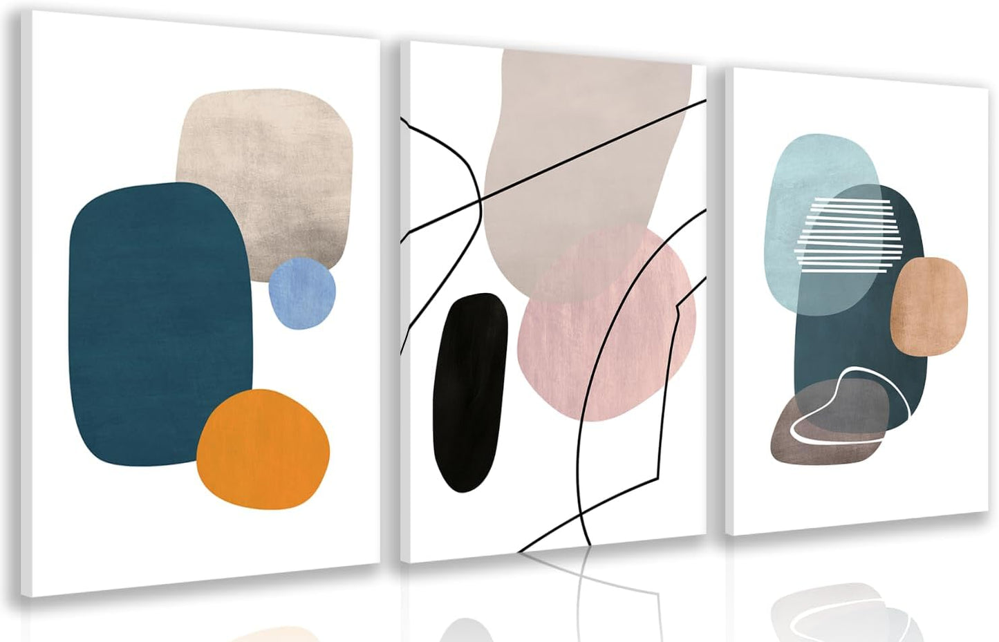 IAFWZX Framed Abstract Geometric Wall Art, Orange Blue Beige Color Block Wall Decor, Modern Minimalist Canvas Painting, Neutral Boho Colorful Geometric Aesthetic Picture for Living Room 16"x24"x3