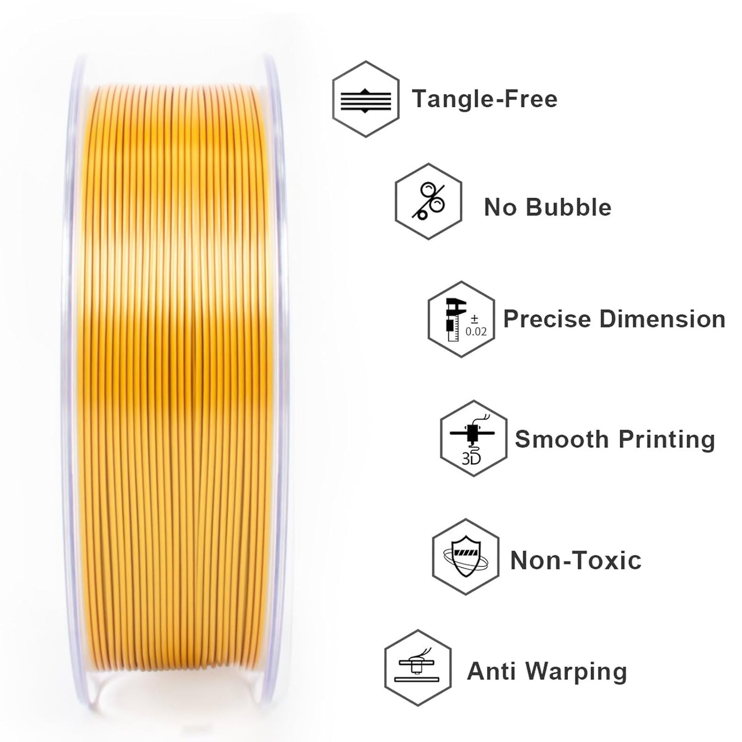 Geeetech 3D Printer Silk PLA Tri-Color Filament, Metal-Like Shiny Silk Filament 1.75mm 1kg (2.2lbs) Spool, Dimensional Accuracy +/- 0.02 mm, Tri-Color Gold Silver Copper