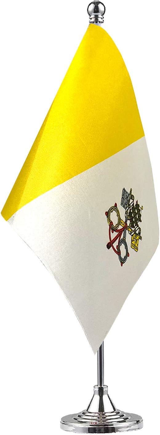 GentleGirl.USA Vatican Table Flag, Stick Small Mini Vatican Flag Office Table Flag on Stand with Stand Base, International Festival Decoration,Vatican Theme Party Decoration,Home Desk Decoration