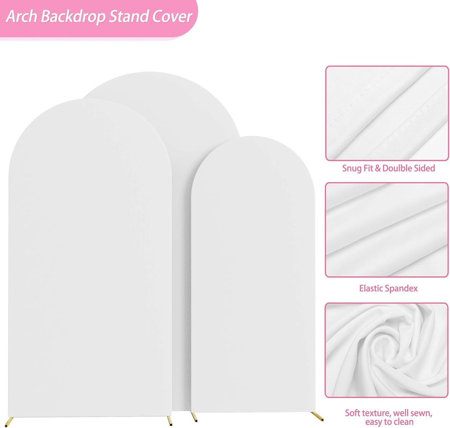 Fomcet Set of 3 Wedding Arch Cover 6FT, 6.6FT, 7.2FT White 2-Sided Round Top Spandex Arch Backdrop Cover Fitted Fabric for Birthday Party Baby Shower Wedding Arch Stand Decoration