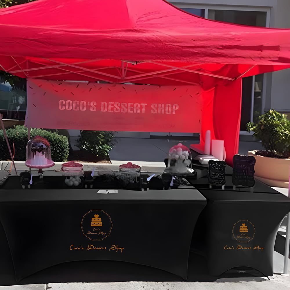 Custom Table Cloth with Business Logo 4FT 5FT 6 FT 8 FT Spandex Customized Table Cover Stretch for Tradeshow Events Birthday Wedding Anniversary Mantel Personalized Table Cloth (6FT)