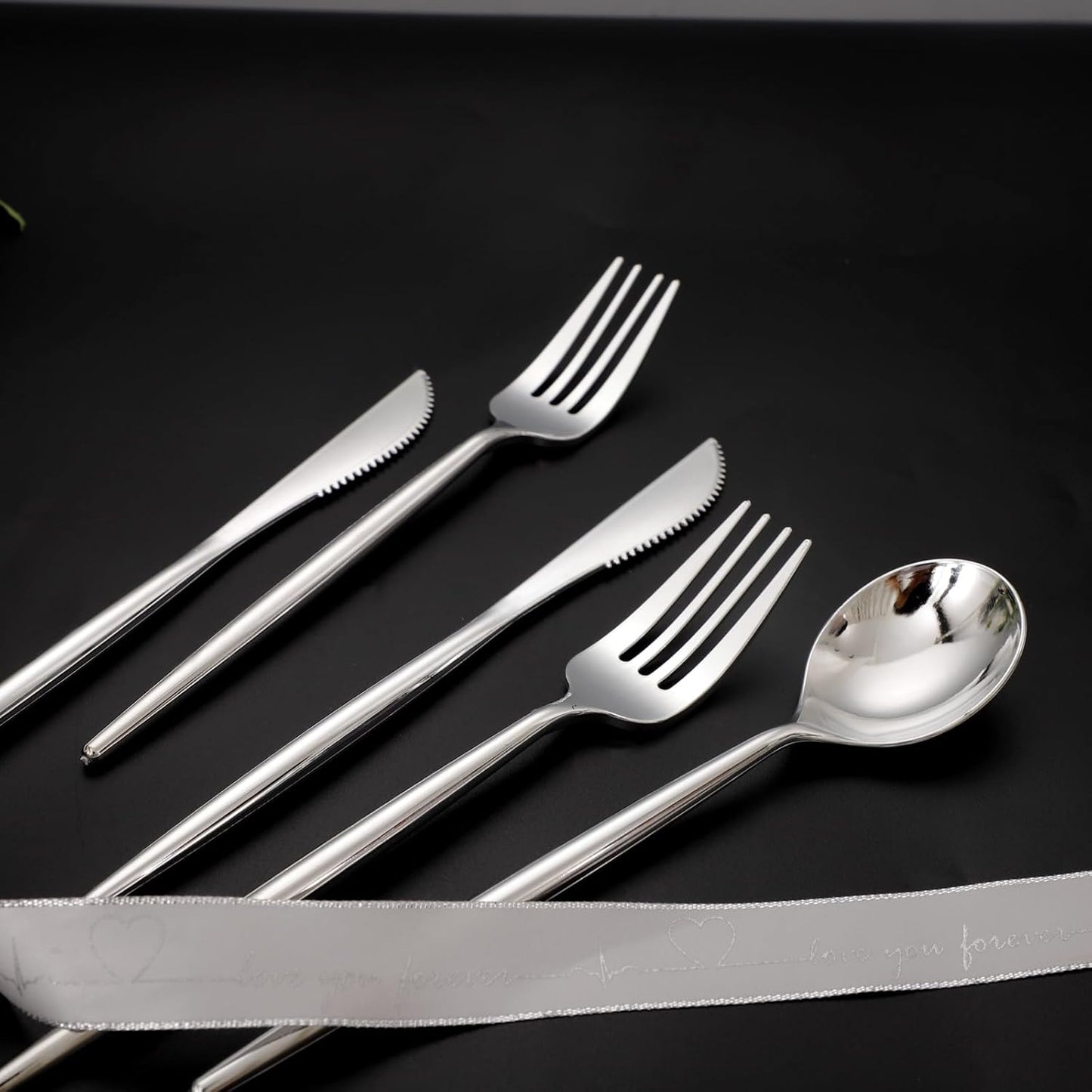 SUT 300Pcs Silver Plastic Cutlery, Silver Utensils Disposable, silver Plastic Silverware Set Include 100 Plastic Forks, 100 plastic Spoons, 100 plastic Knives Heavy Duty Flatware for Party
