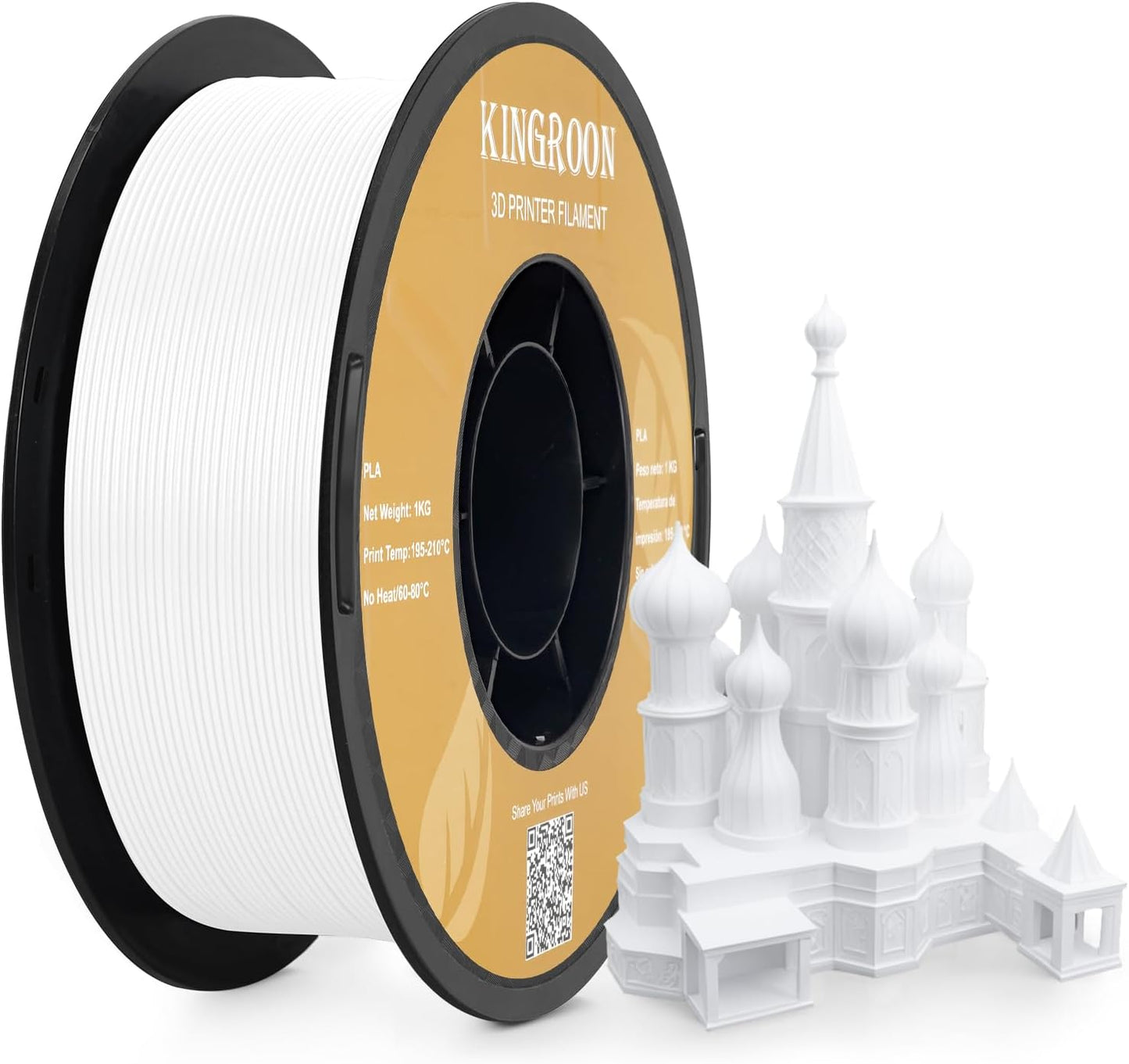 Kingroon White PLA Filament 1.75mm 3D Printer Filament Pla Filament 1kg Filament Dimensional Accuracy +/- 0.02mm, Fit Most FDM Printer