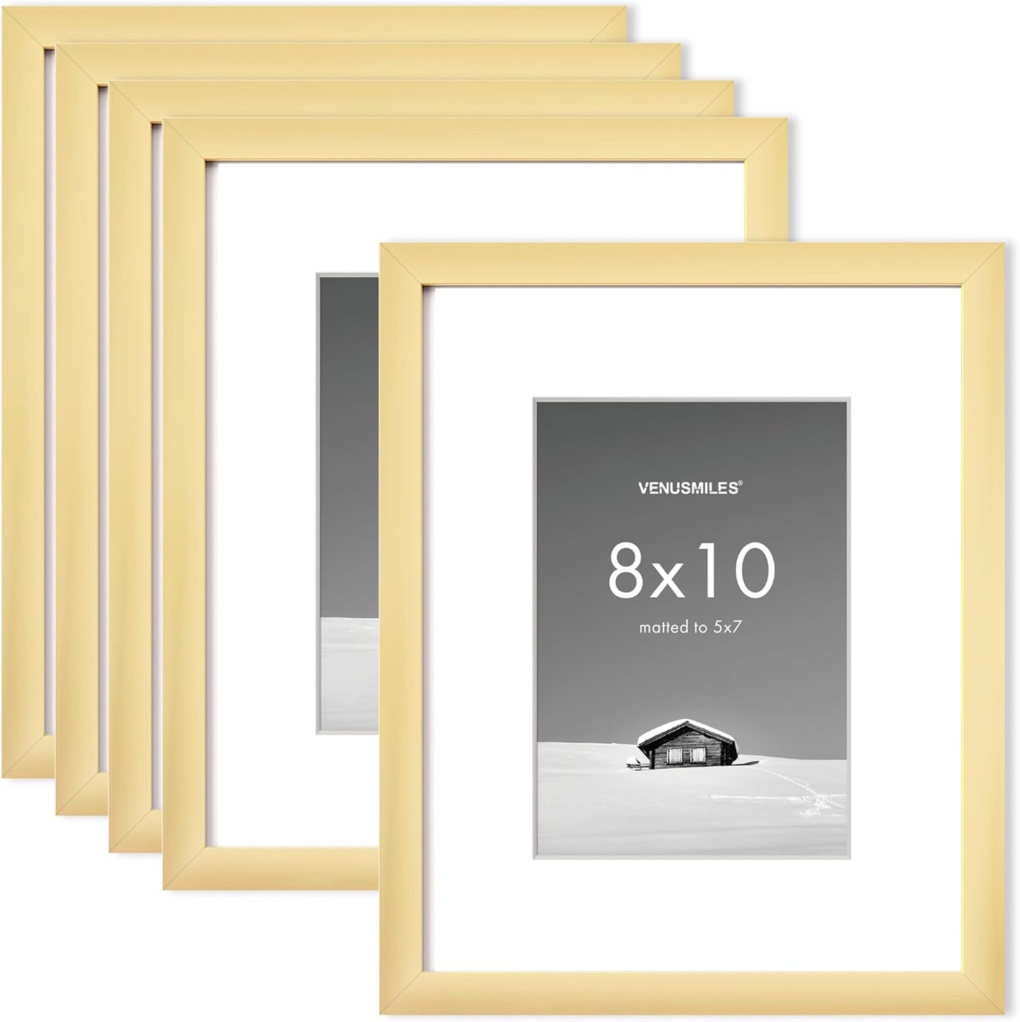 8x10 inch Picture Frame, 8x10 Photo Frames with 5x7 Removable Mat - High Definition Plexiglass - Vertical and Horizontal Display - Wall Hanging Frame - Gold, 5 Pack