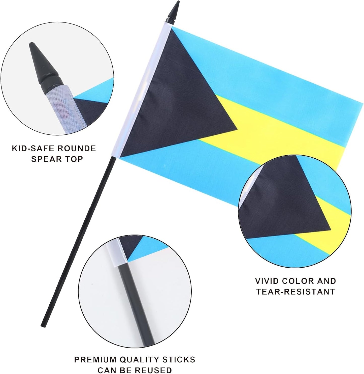 Bahamas Desk Flag 12" Solid Pole Deluxe Set Bahamian Flags Banner Mini Small Bahamas Office Table Flags with Black Stand Base Desktop Decorations(2Pack)