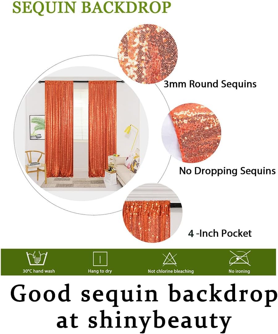 ShinyBeauty Sequin Curtains 2 Panels 4x10ft Orange Sequin Backdrop Curtains Sparkly Curtain Selfie Wall for Parties Wedding Decoration