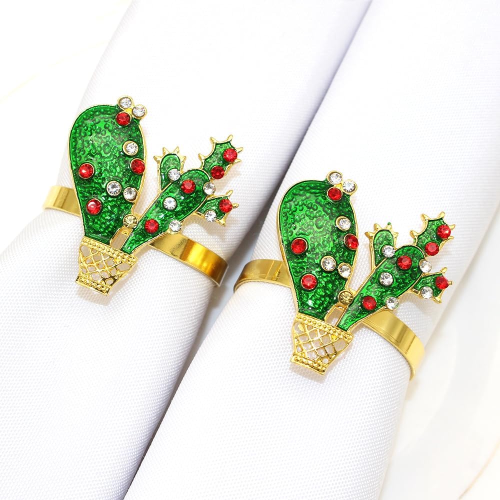 Cactus Napkin Rings Set of 6, Summer Wedding Party Napkin Holder Buckles, Thanksgiving Christmas Napkin Rings (Green, One Size)