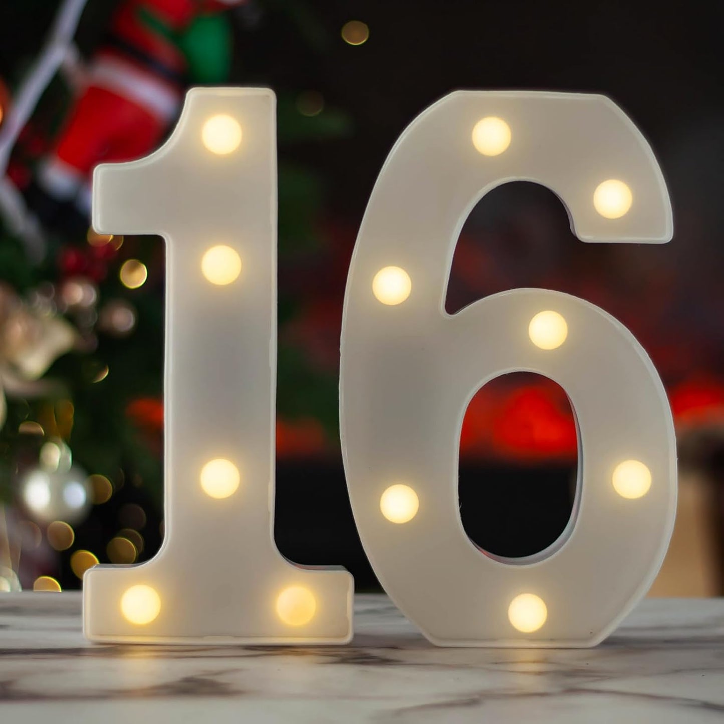 LED Marquee Letter Lights, Decorative Light Up Numbers for 16th Birthday Party, Battery Operated, Warm White Small Marquee 16 Sign for Anniversary Decorations