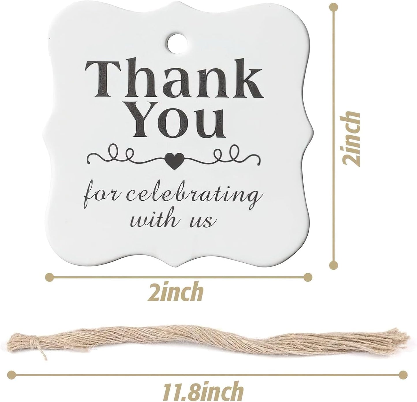 SallyFashion 150 PCS Thank You White Gift Tags with String, 2 x 3 Inches Paper Gift Tags for Party Favors Weddings, Bridal and Baby Showers Birthdays