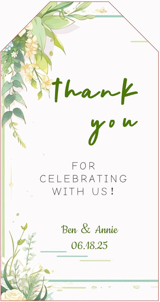 Personalized Gift Tags, Thank You Tags for Wedding Birthday Business Party Favors, Custom Hang Tags with Your Text and String, 2 X 3.75 Inch (Wreath Pattern 3)