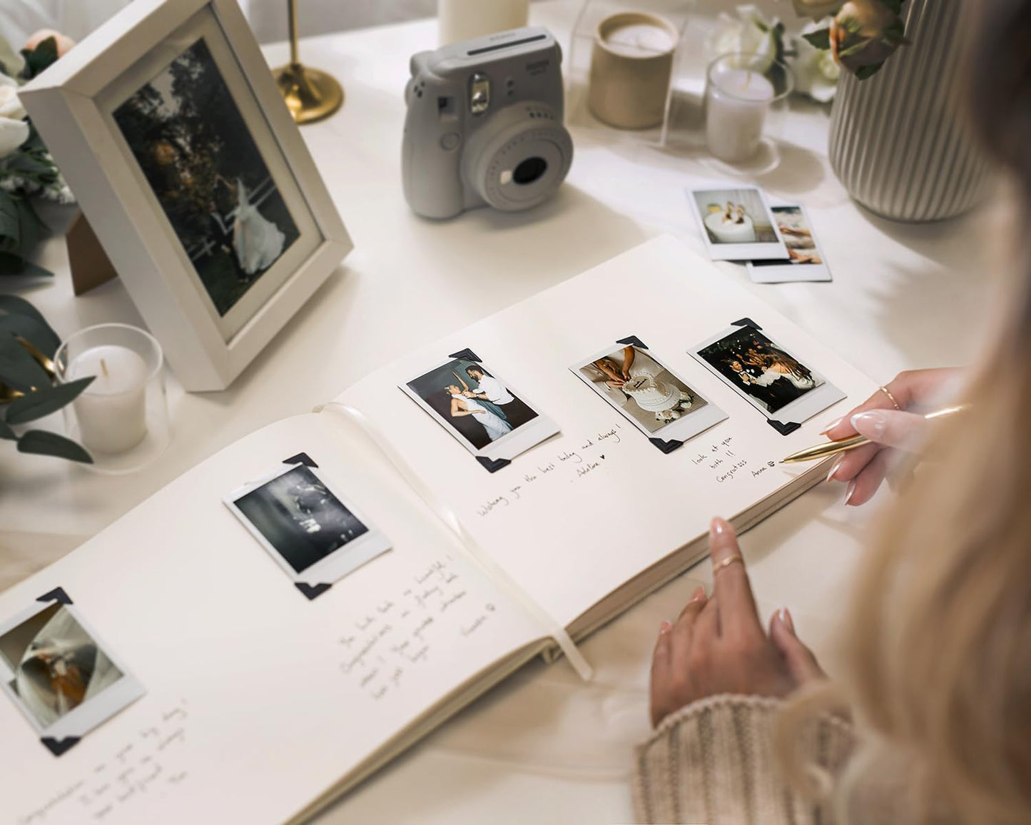 MUUJEE Personalized Guestbook in Oats- Premium Custom Modern Guest Book for Wedding Reception, Birthday Party or Events w/Bookmark Blank Pages for Signing 11.5 x 8.5 inches