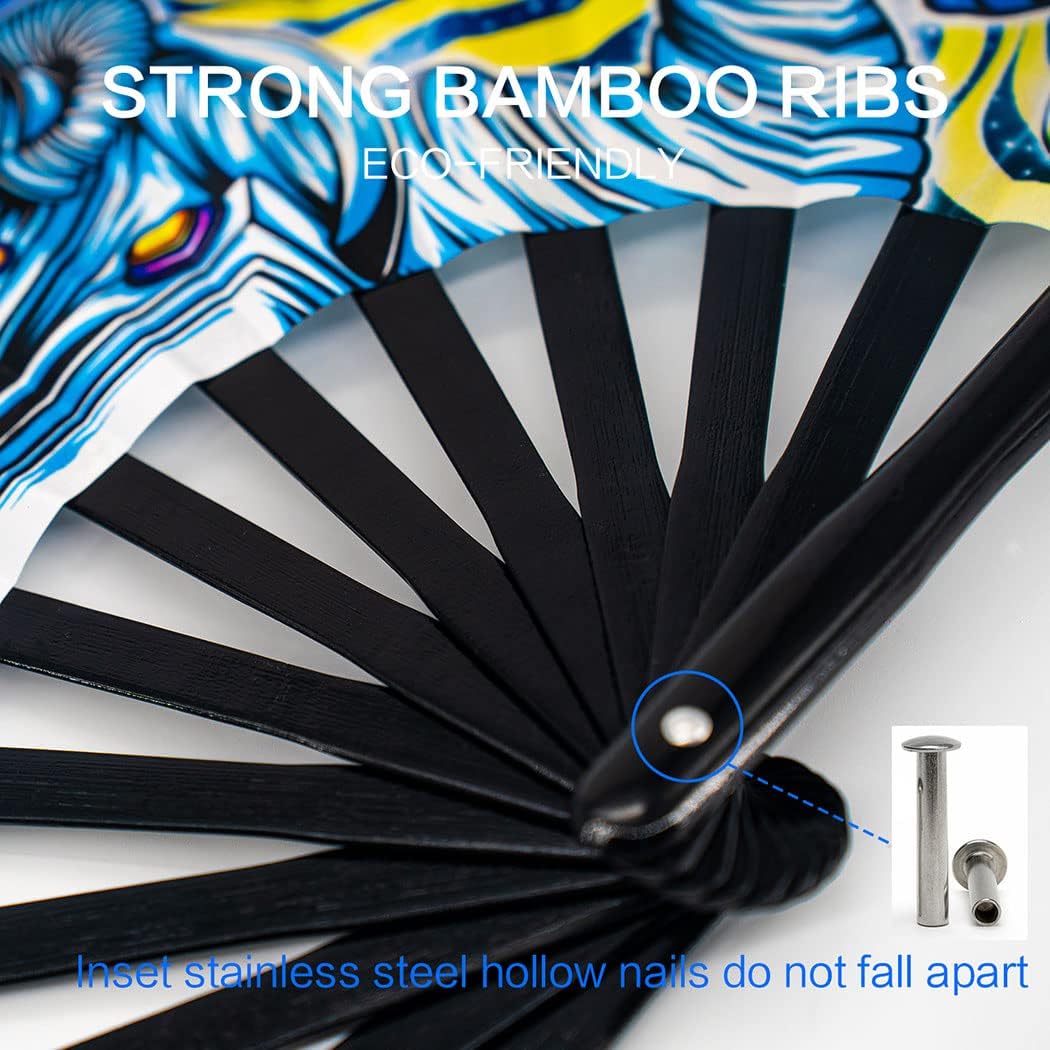 13" Large Rave Fan Bamboo, Folding Clack Hand Fans Foldable for Men Women, Boots on the Ground Poping Fan for EDM Festival Line Dance Decoration, (Space, Large 13")