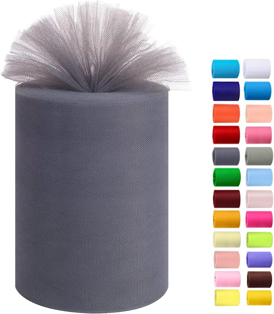 Tulle Rolls 6” by 100 Yards (300 feet) Tulle Roll Spool Fabric for DIY Tutu Skirts Wedding Baby Shower Crafts Decorations Party Supplies (Grey)