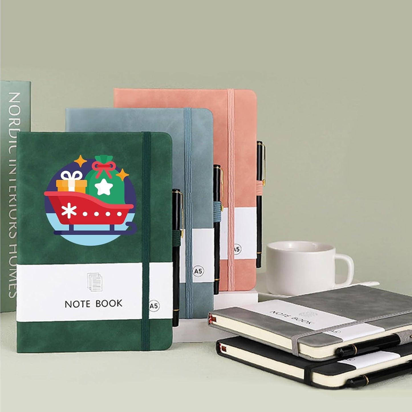 Custom Notebook Personalized Journal Notebook PU Leather A5 Can Customized with Logo/Text/Image- 192 Lined Pages 8.3 x 5.9 Inch, Pen Loop, Elastic Band, Blue Hardcover