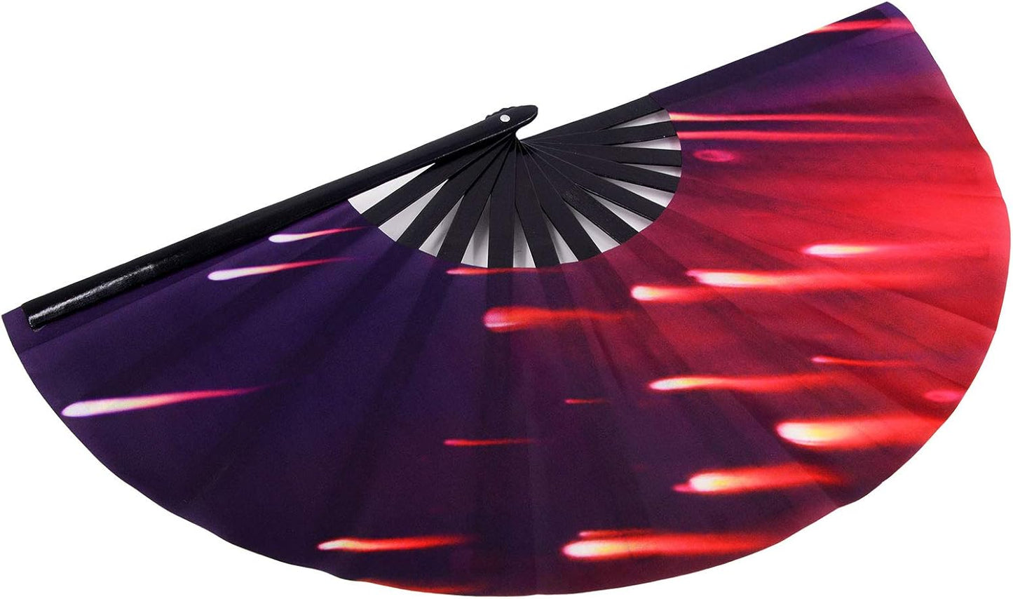 Amajiji Large Folding Hand Rave Fan Popping Fan for Line Dancing Clacking Fans for Boots On The Ground Dance,Party,Decoration,Festival (Meteor Shower)