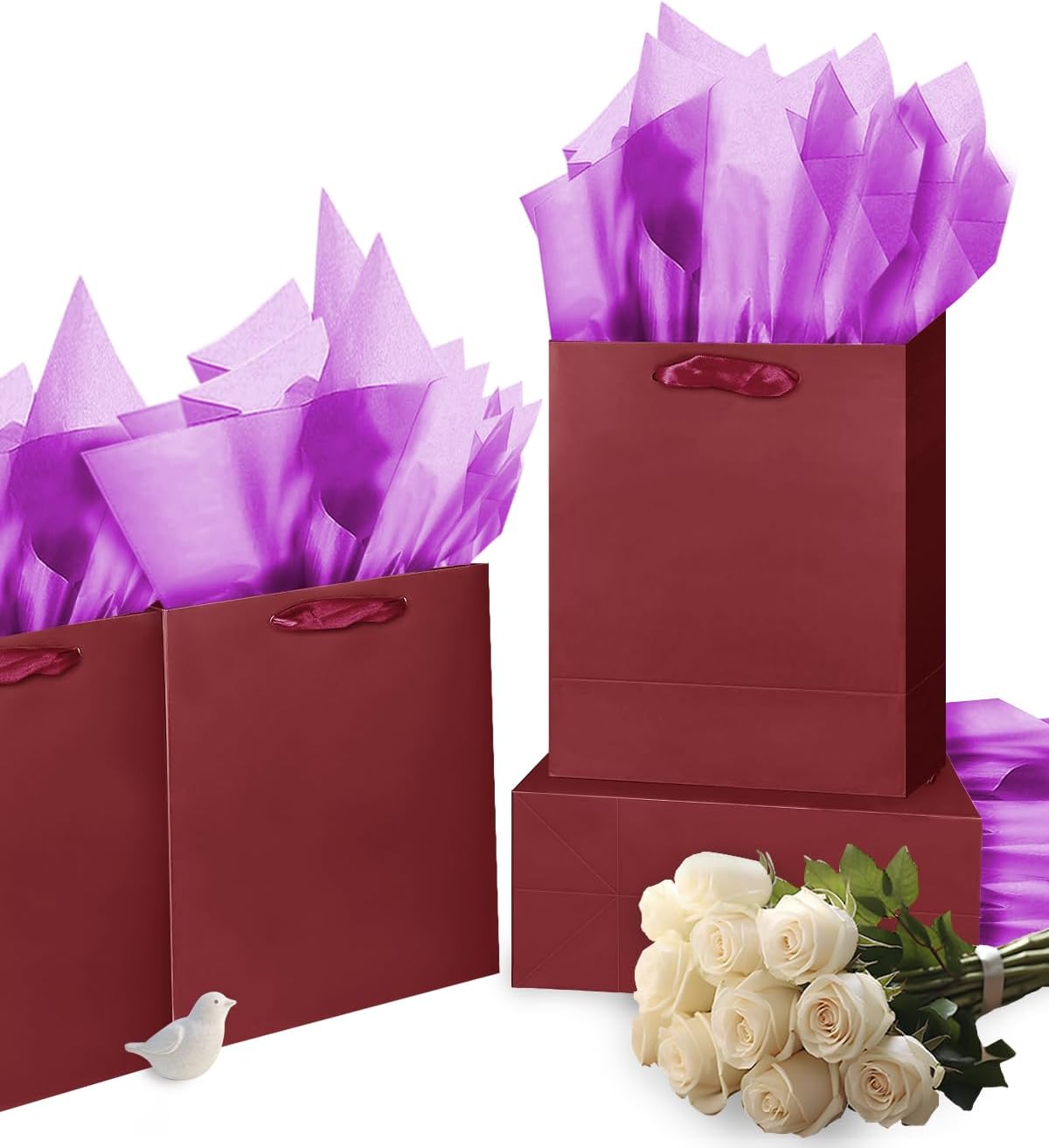 Gcardist Ripe Brown Gift Bags with Tissue Paper for Wedding, Birthday, Party Supplies-7.9"x4.3"x9.6" Medium Size Cardboard Gift Bags（5pcs Bags +10pcs Tissue Paper ）