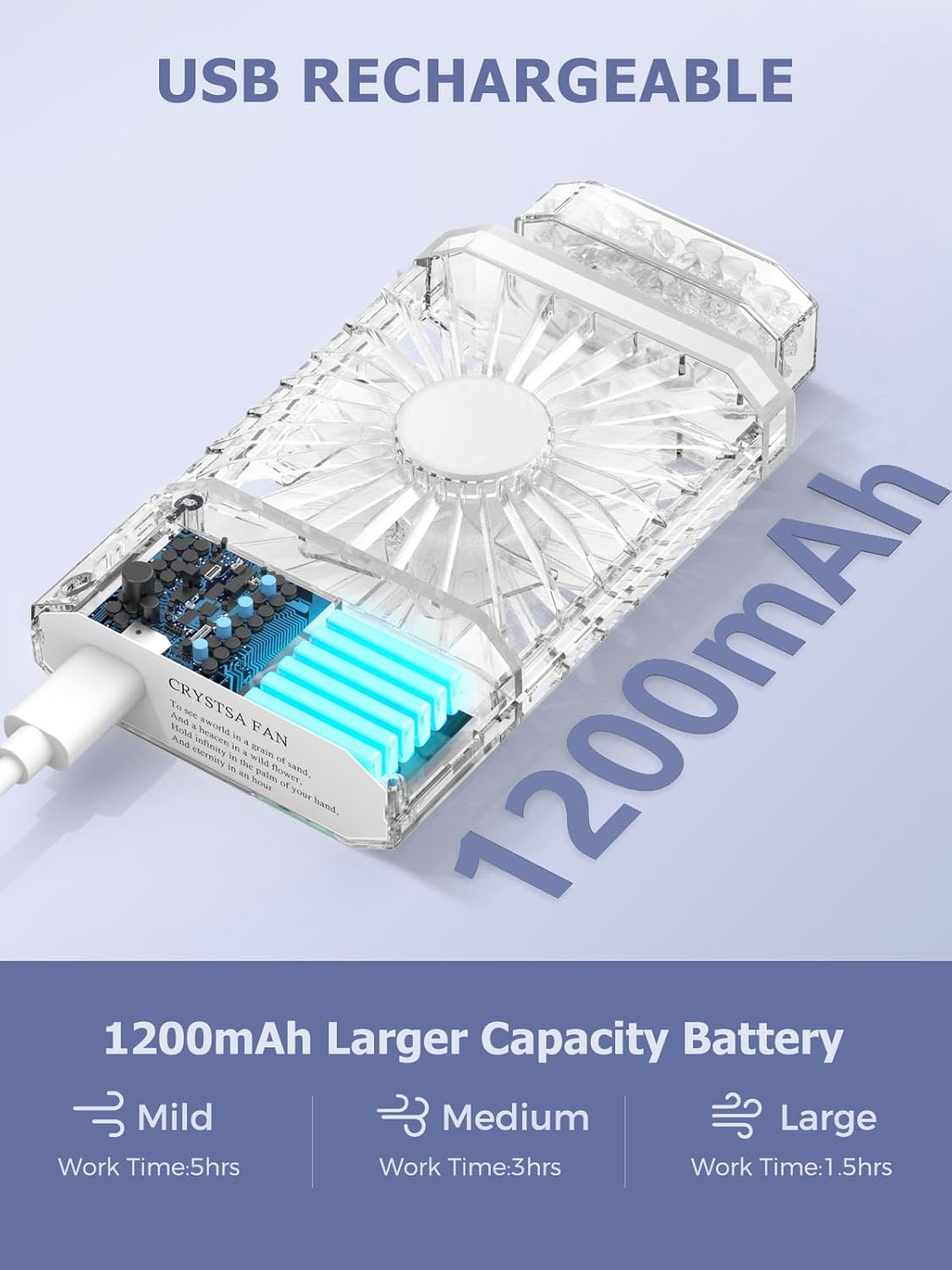 Lady Handheld Fan, Rechargeable Small Personal Fan with 3 Speeds Setting, Powerful Quiet Pull-out Portable Fan, Mini Cooling Desk Electric Fan Safe for Girls Woman Office School Working Home - White