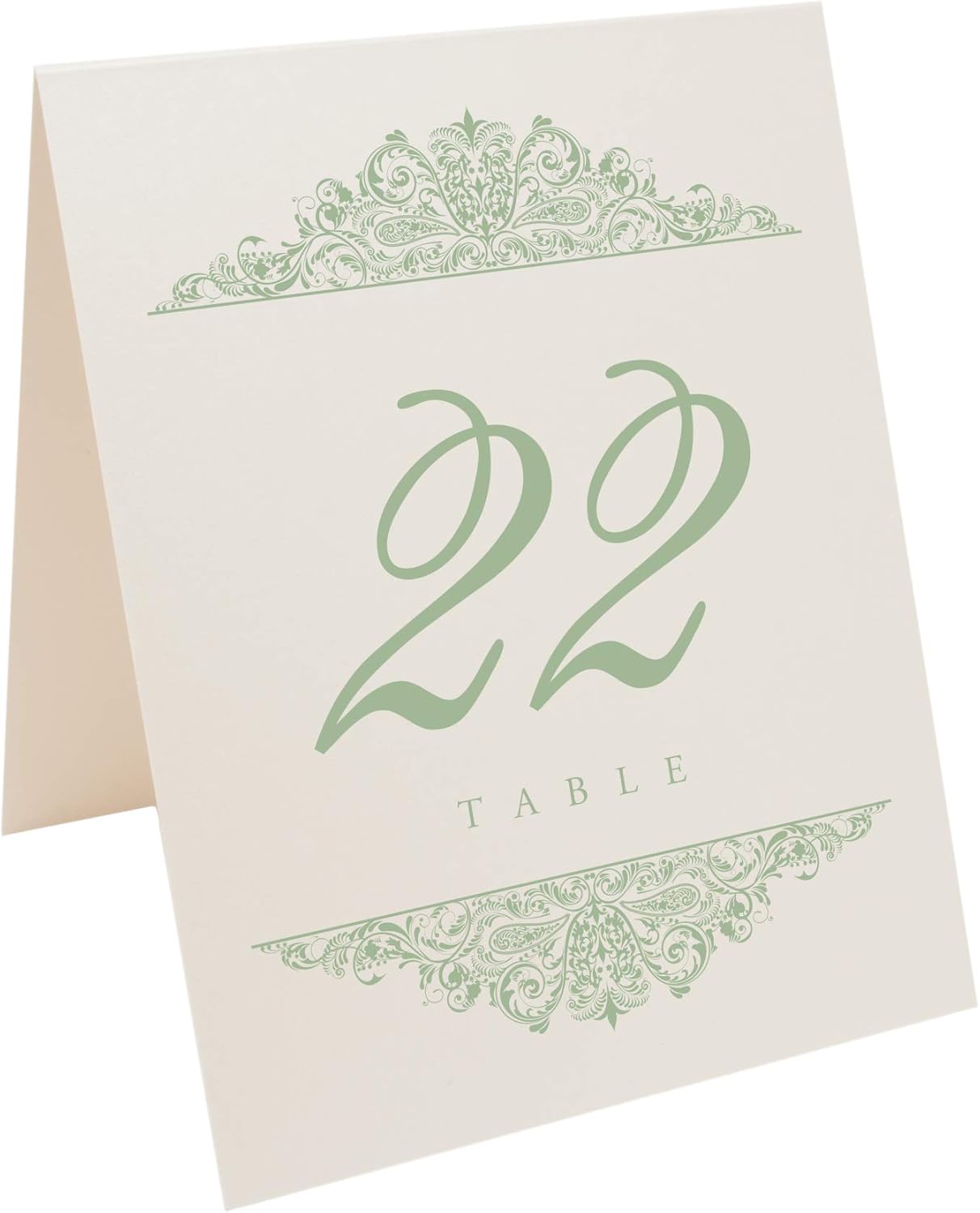 Paisley Wedding Table Numbers (Select Color/Quantity), Champagne, Sage, 1-50, Double Sided, Tent or Use in a Stand, Great for Parties & Restaurants - Made in the USA