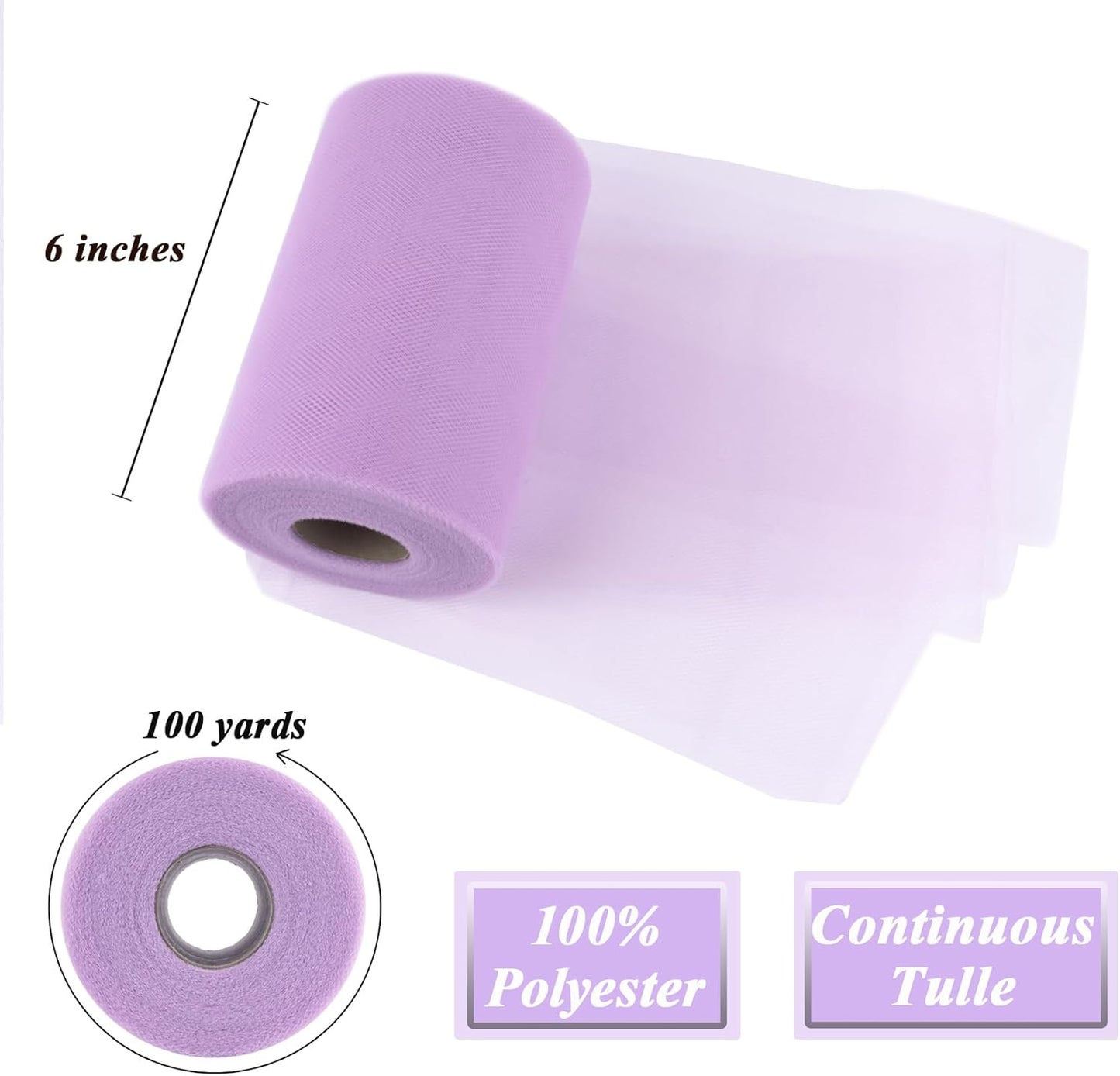 Lavender Tulle Fabric Roll 6" by 100 Yards (300 ft) Soft Tulle Spool for DIY Crafting Favor Supplies, Tutus, Wedding, Party Decorations, Gift Wrapping