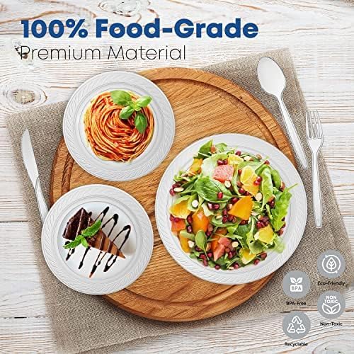 780 Piece Disposable Clear Tableware Set for 120 Guests By StockHomery- Microwavable Plastic Dinnerware Set of 120 9” Plates, 180 6” Dessert Plates, 120 9oz Cups,120 Spoons, Forks, Knives,