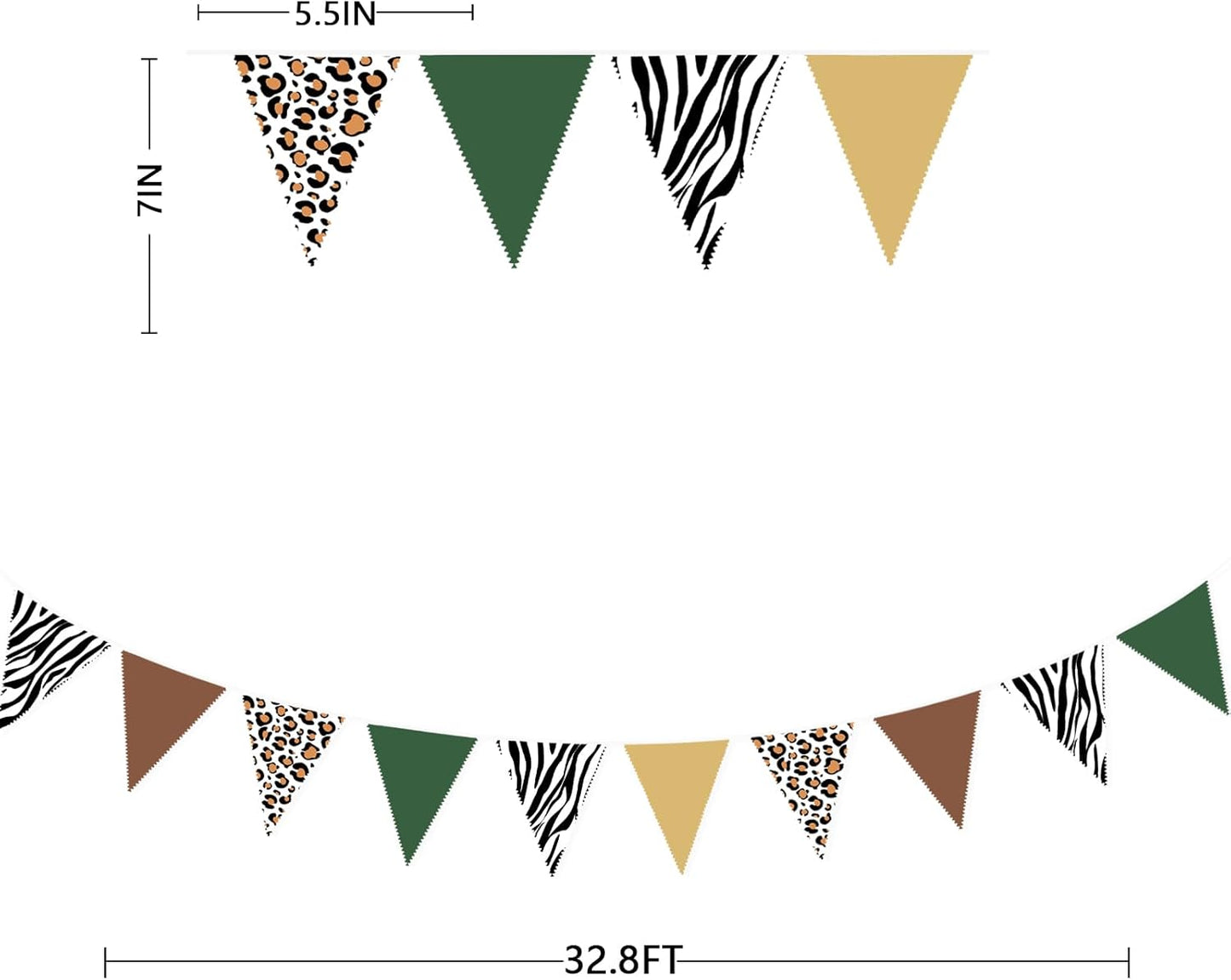 32Ft Jungle Safari Party Decorations Sage Green Brown Wild Animal Leopard Zebra Print Triangle Flag Fabric Banner Pennant Garland Streamers for Cheetah Birthday Baby Shower Party Decor Supplies