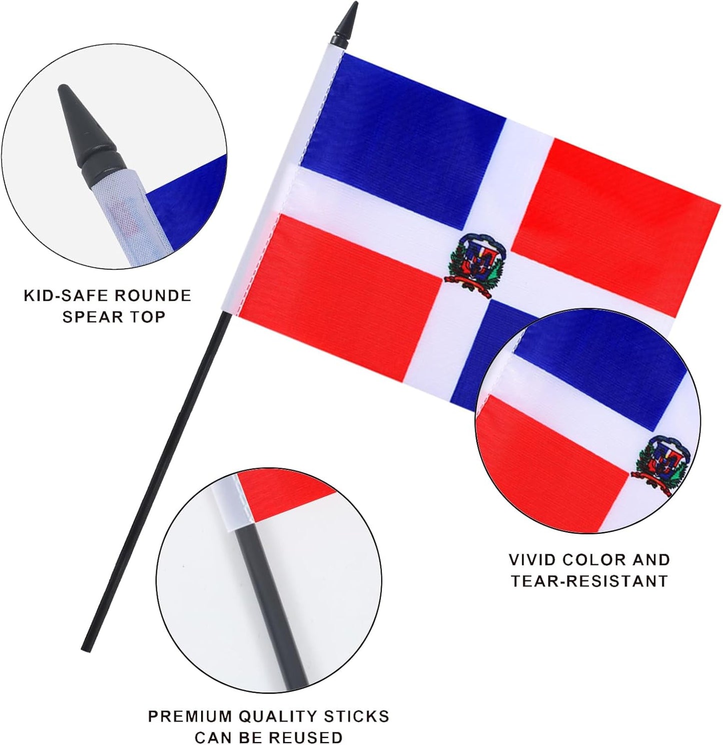 Dominican Republic Desk Flag 12" Solid Pole Deluxe Set Dominican Republic Flags Banner Mini Small Dominican Office Table Flags with Black Stand Base Desktop Decorations(2Pack)