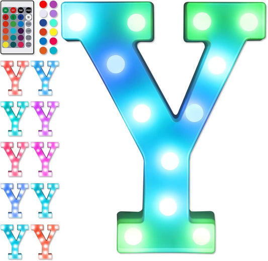 Foaky Colorful LED Letter Lights with Remote,Marquee Light Up Letters Sign for Night Light Wedding/Birthday Party Battery Powered Christmas Lamp Home Bar Decoration(Y)