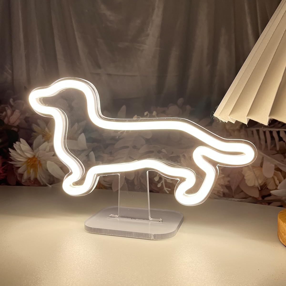 Dog Table Number Neon Sign Desk Lamp Night Light Wedding Letter LED Neon Sign Wedding Table Decorations Neon Light Shop Bedroom Home Room Decor Christmas Party Warm White USB 25×16 CM