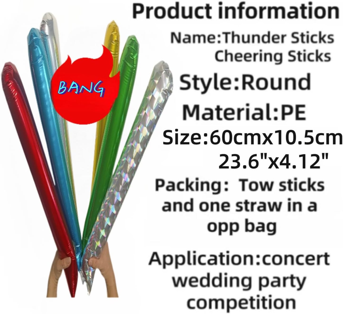 48pcs Round Head Boom Sticks Thunder Sticks Cheering Sticks Team Spirit Plastic Cheerleading Spirit Stick Clapper Inflatable Noise Maker Sports Supply (Glitter Color)