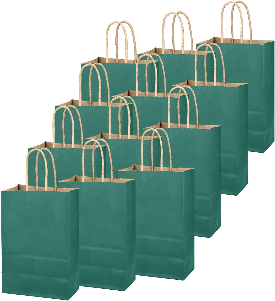 qiqee Peacock Green Gift Bag with Handles Bulk 24Pcs Paper Bags -8.3"x6"x3. 15" Party Favor Bags - Solid Color
