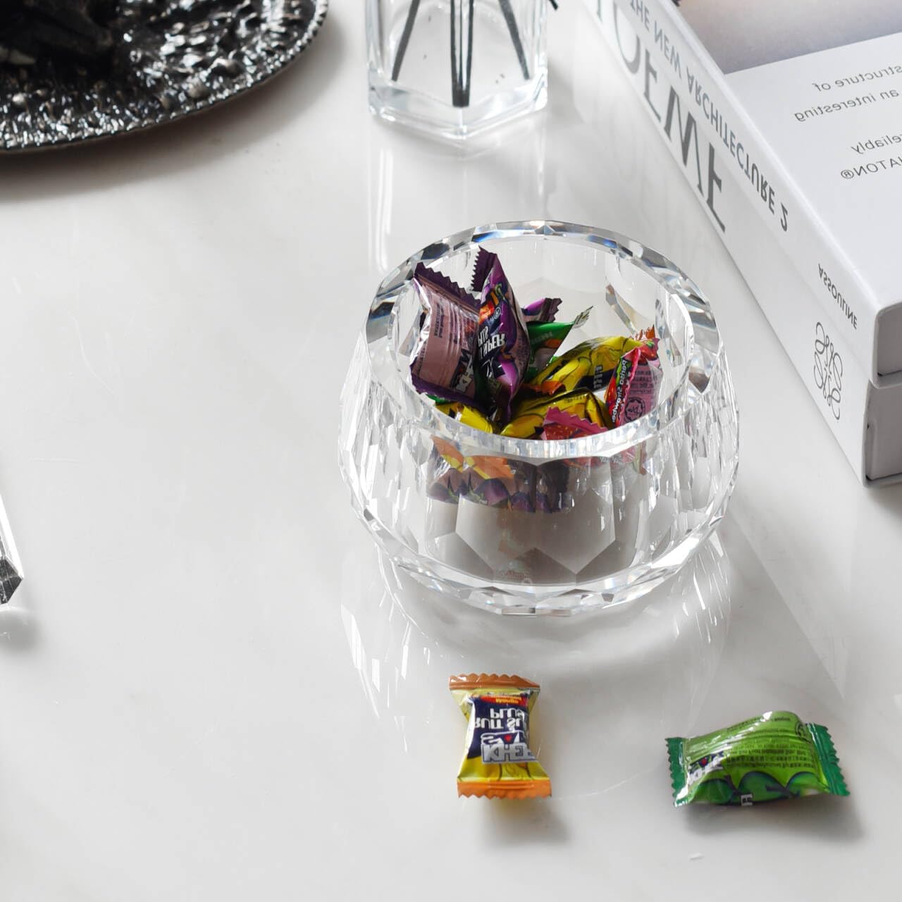 kitCom Crystal Jewelry Jar, Crystal Wedding Candy Buffet Jar, Home Decoration Party Cotton Swab Storage, Office Birthday Gift