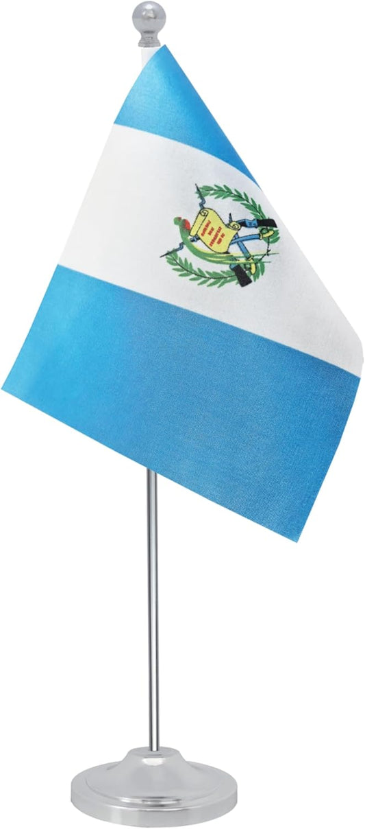 Guatemala Desk Flag, Guatemalan Table Office Flag with Metal Pole and Stand Base, International Country Flags, Festival Event Celebration, Classroom Meeting Desktop Decor (Guatemala)