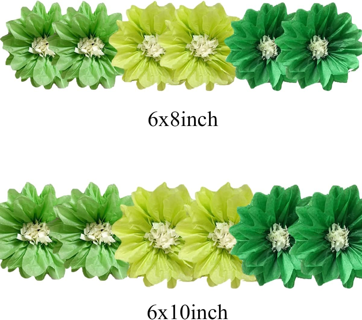 12pcs Tissue Pom Poms - 8in 10in Paper flowers for Wedding Party Decor - Green