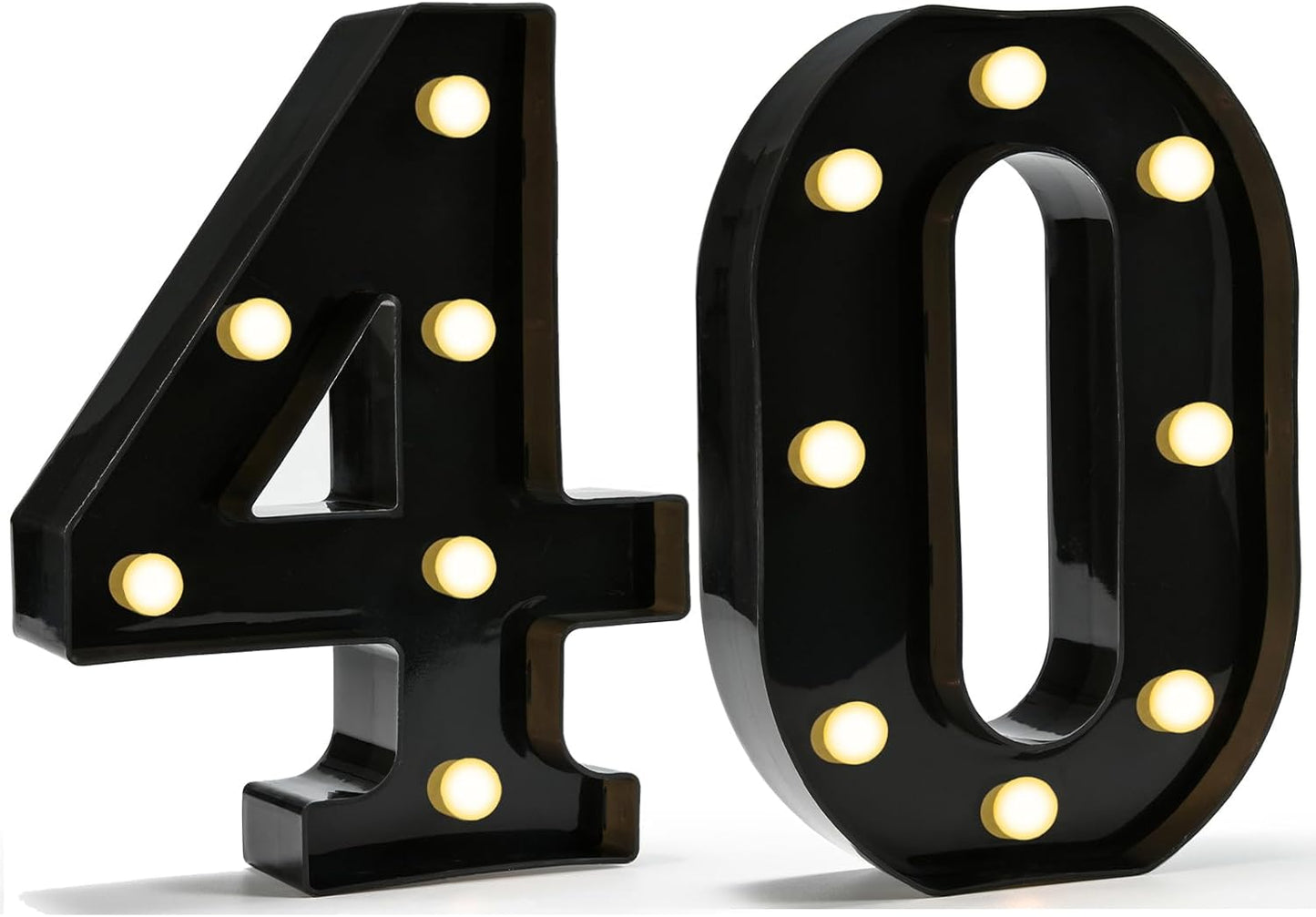 Pooqla Decorative Led Light Up Number Letters, Black Plastic Marquee Number Lights Sign for 40th Birthday Party Wedding Decor Battery Operated Black Number 40