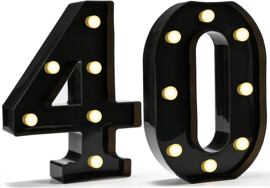 Pooqla Decorative Led Light Up Number Letters, Black Plastic Marquee Number Lights Sign for 40th Birthday Party Wedding Decor Battery Operated Black Number 40