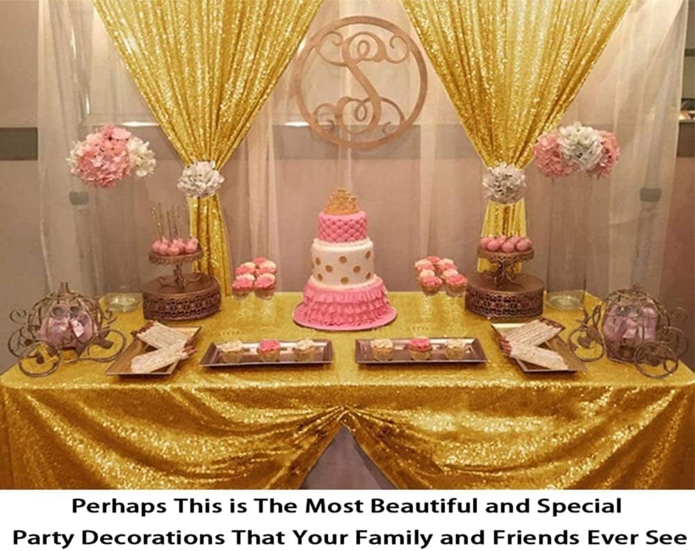 ShinyBeauty Sequin Backdrop 4x10ft Shiny Gold Sequin Curtains 2 Panels Glitter Backdrop Curtains for Parties Photography Background M0511…